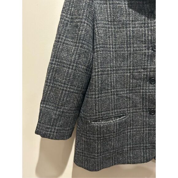Perry Ellis Wool Windowpane Plaid Woven Peacoat Coat Jacket Womens size 8 Black - Picture 2 of 9